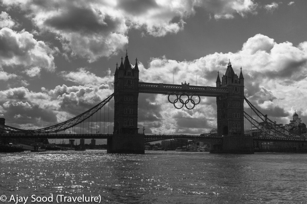 Tower Bridge proudly displaying the Olympic Rings marking London as the host city for 2012 Olympics