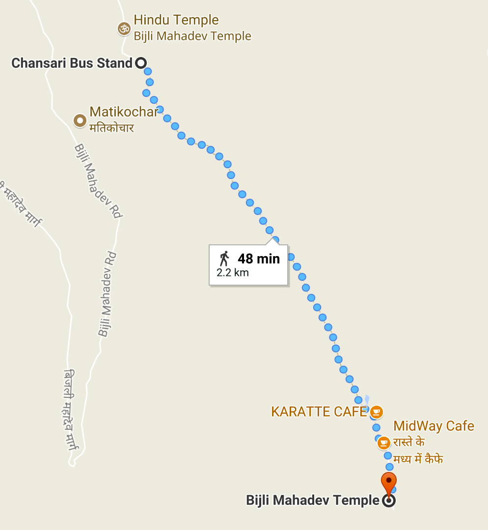 Route map of Bijli Mahadev Trek – Kullu Attraction