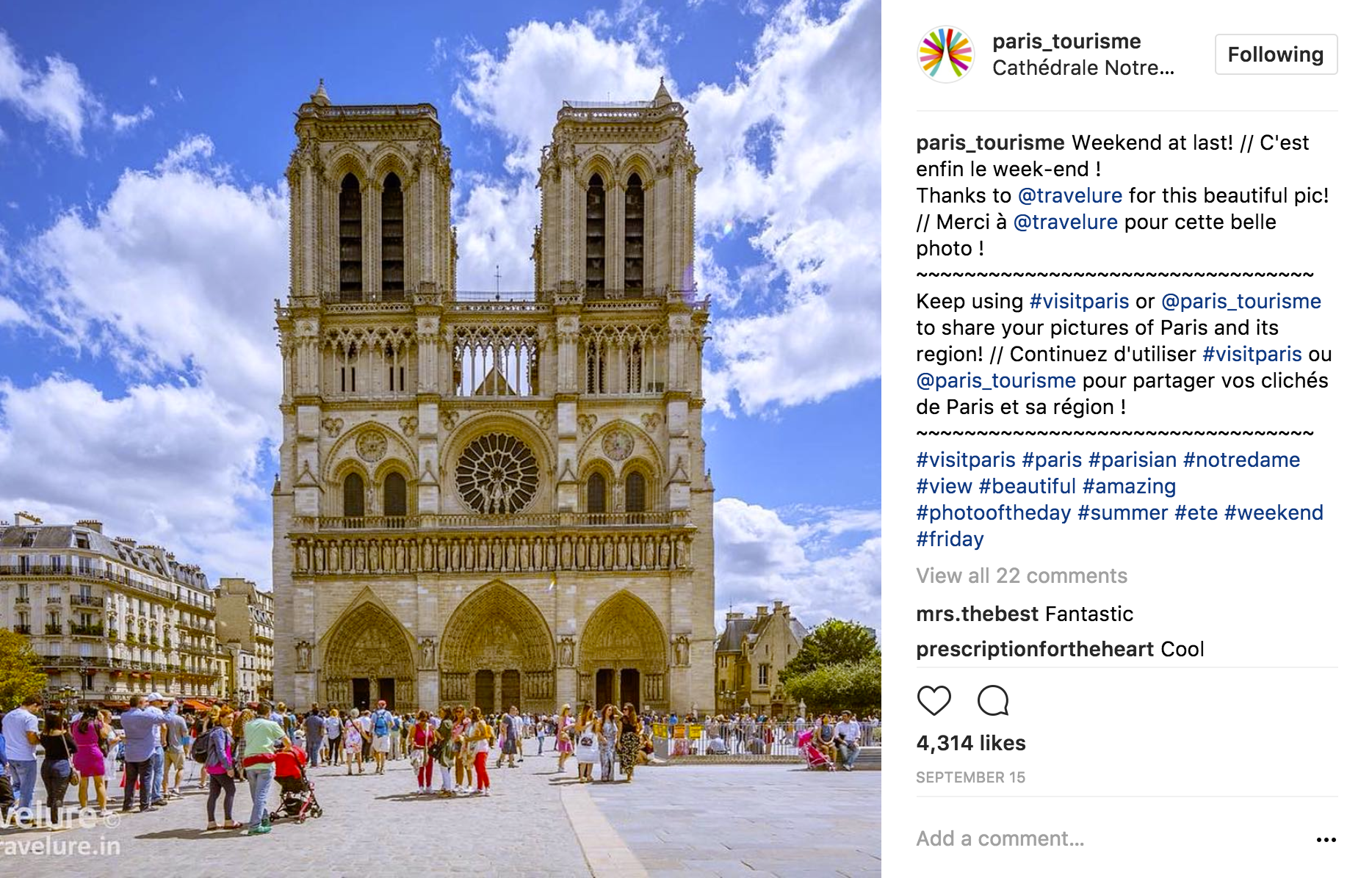 Image re-posted by Paris_Tourisme from Paris Instagram Roundup