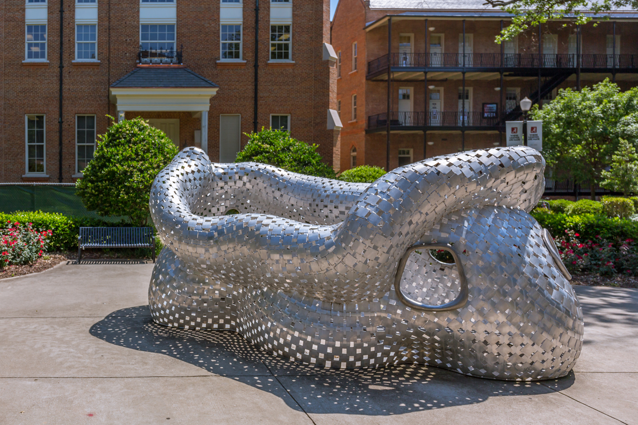 An abstract metal installation near Department of Art - Tuscaloosa - Roll Tide!