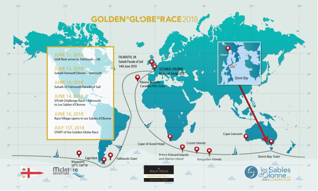 The 2018 Golden Globe solo non-stop round the world Race will start from Les Sables d'Olonne France on 1st July 2018 and the yachts will return to the same port in March/April 2019.