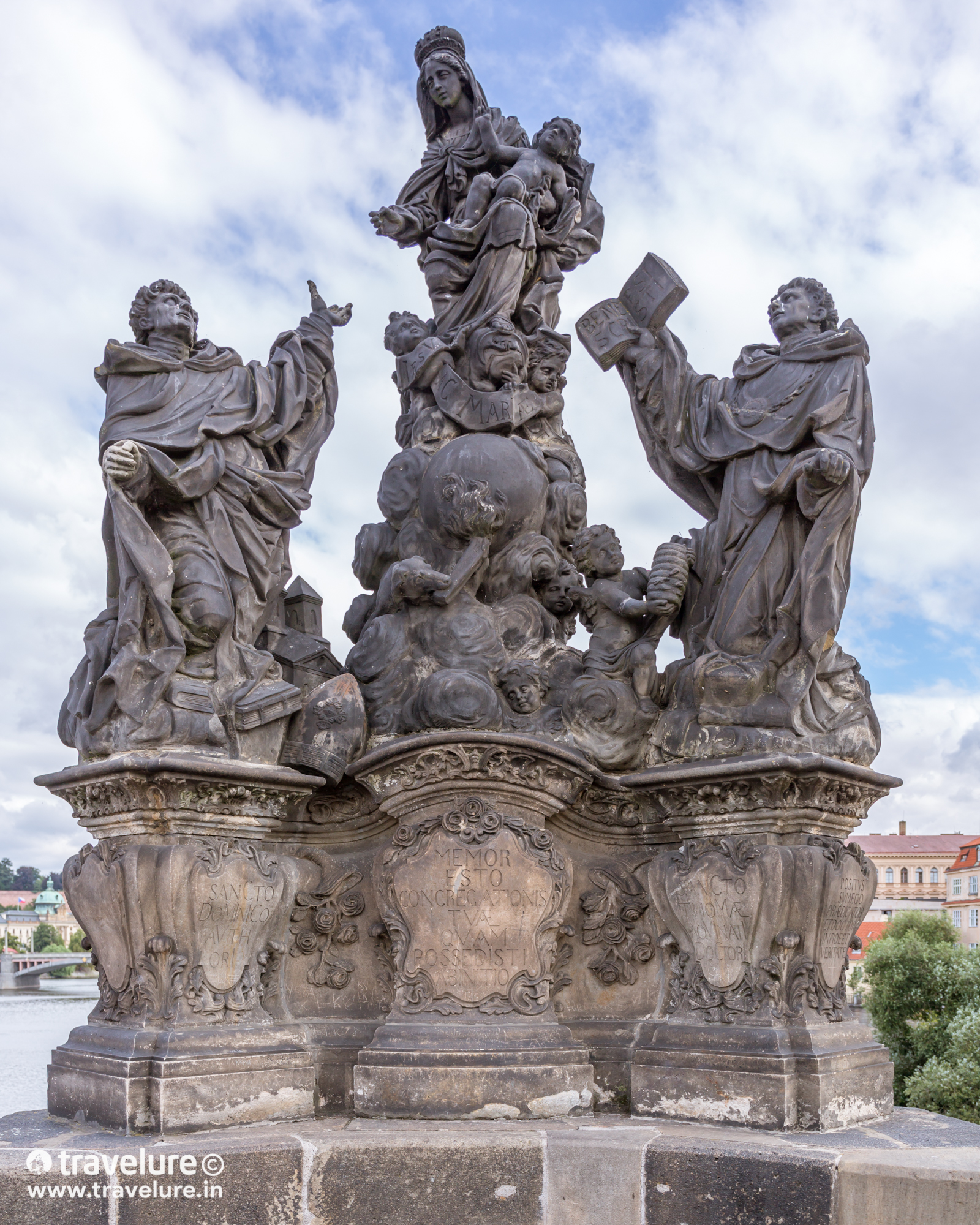 The Statue of the Madonna, St. Dominic and Thomas Aquinas. Czech out 35 stunning images from one of the most scenic destinations in Eastern Europe - Prague. Special mention: Charles bridge & its 30 statues! #Prague #Czechia #CzechRepublic #Instagram Instagram Roundup Prague Czech Republic