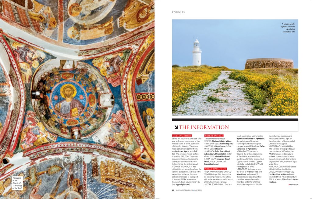 Page 5 & 6 of the published article - Seeing more heritage gems from Cyprus, it increasingly became clear that over the centuries, Cypriots have demonstrated amazing talent. They not only showcased talent in their three-millennia old mosaics but also via the painted churches from the medieval Byzantine era - Cyprus - Beyond the Mediterranean Hues. #WorldHeritageSite #UNESCOWorldHeritageList #CyprusUNESCOSites #Mosaics #ByzantineChurches