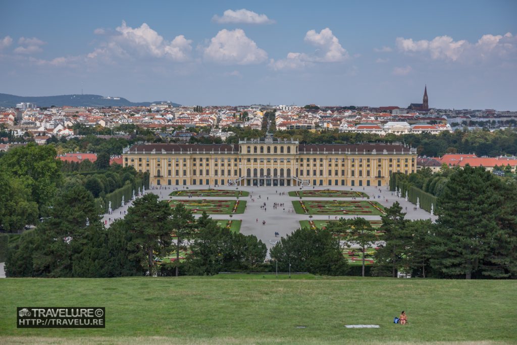 View of Schönbrunn Palace Vienna Austria from the hill where Gloriette is located