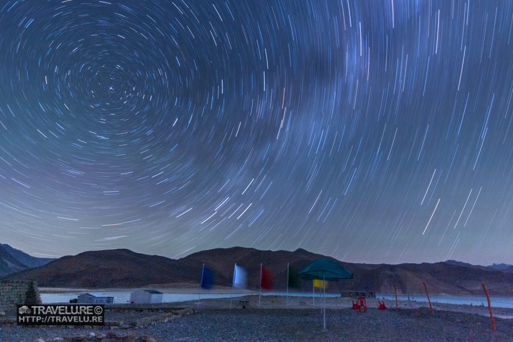 A 32-minute exposure of star trails shot at Pangong Tso