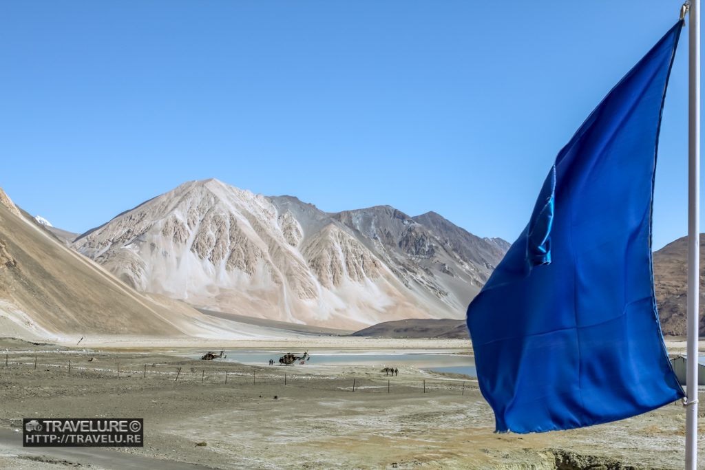 An army chopper landing near Pangong Tso