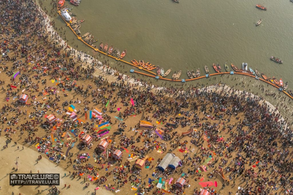 Multitude at Kumbh for a holy dip - shot from helicopter