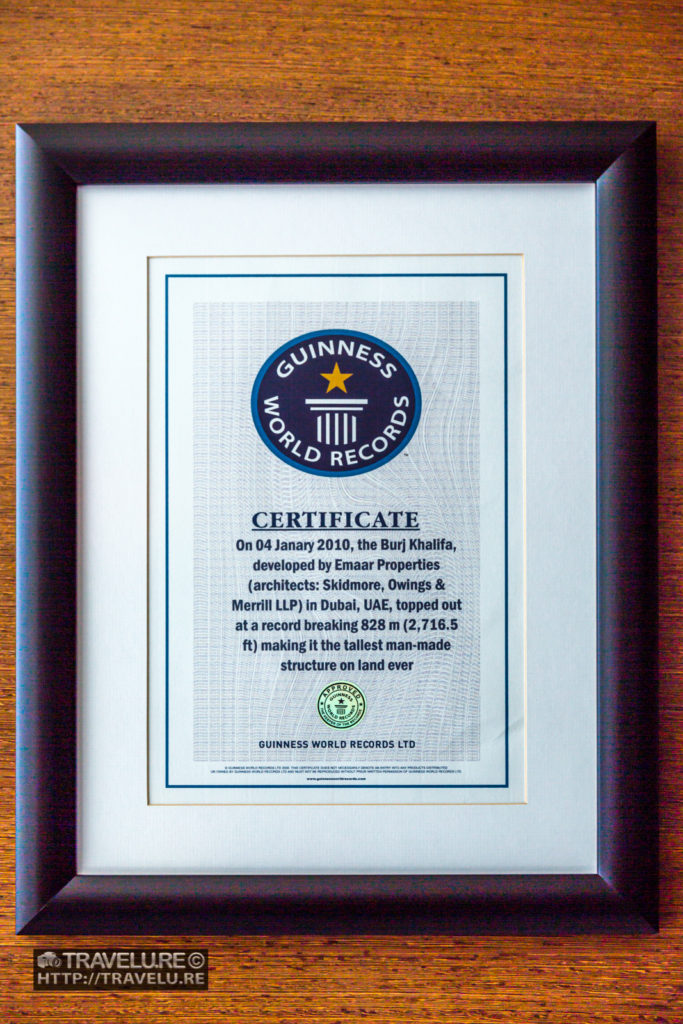 Guinness World Record Certificate is displayed in 'At The Top' observation deck on 124th floor