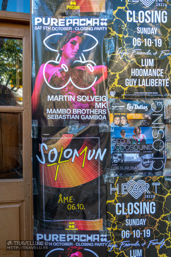 Posters of closing parties of Ibiza nightclubs with world-renowned DJs - Travelure ©