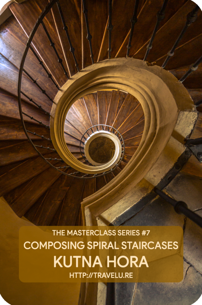 You may recall the Fibonacci spiral or the golden ratio/spiral gives photography the rule of thirds but is better than that rule. - Composing spiral staircases - Cathedral of Our Lady, Kutna Hora - Travelure ©