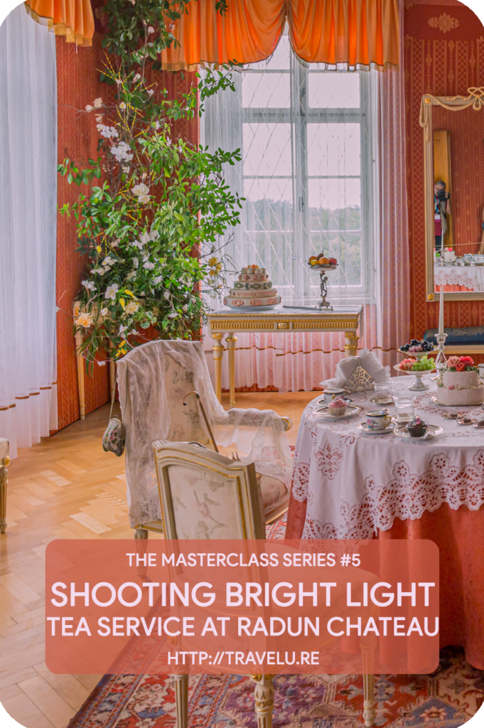 The challenge was to shoot the subject against the light and still exposing it well enough to capture the aesthetics of the setup. - Shooting dark interiors against bright ambient light - Tea service, Radun Chateau - Travelure ©