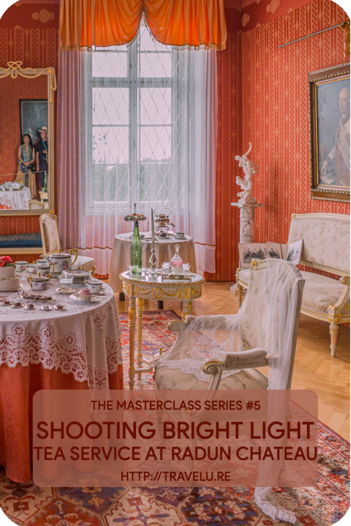 The challenge was to shoot the subject against the light and still exposing it well enough to capture the aesthetics of the setup. - Shooting dark interiors against bright ambient light - Tea service, Radun Chateau - Travelure ©