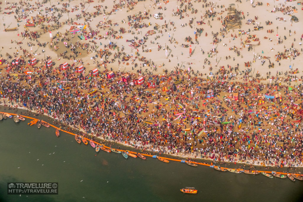 Aerial shot of Kumbh Mahasnan at Prayagraj. B&W will not do justice to this shot. - Travelure ©