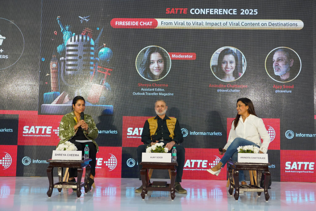 Fireside Chat 'From Viral to Vital: Impact of Viral Content on Destinations.' From left: Ms Shreya Cheema (Asst Editor, Outlook Traveller), Myself (Ajay Sood), and Anindita Chatterjee of @TravelChatters